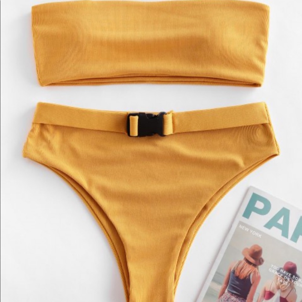 Zaful Yellow Mustard High Rose bikini small S